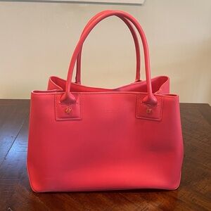 Versatile AGNES B Large Cowhide Split Leather Tote, Pink, with logo, signature